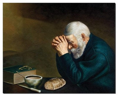Art Prints Inc Daily Bread Man Praying at Dinner Table Grace Religious Wall Pict