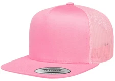 PINK YP Classics Flat Bill Trucker Cap 5 Panel Mesh Back Snapback Hat 6006