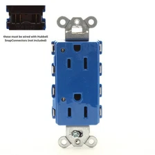 Hubbell SNAP2152BLL Blue SnapConnect Duplex Outlet Receptacle LED Indicators 15A