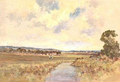 Bill Lowe (1922-2006) - Aquarell Des 20. Jahrhunderts, Spaziergang Durch Felder