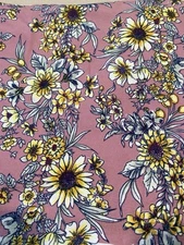 Vtg Knit Sewing Fabric Pink Yellow White Flowers Standard Fabrics 62” W x 3 Yds