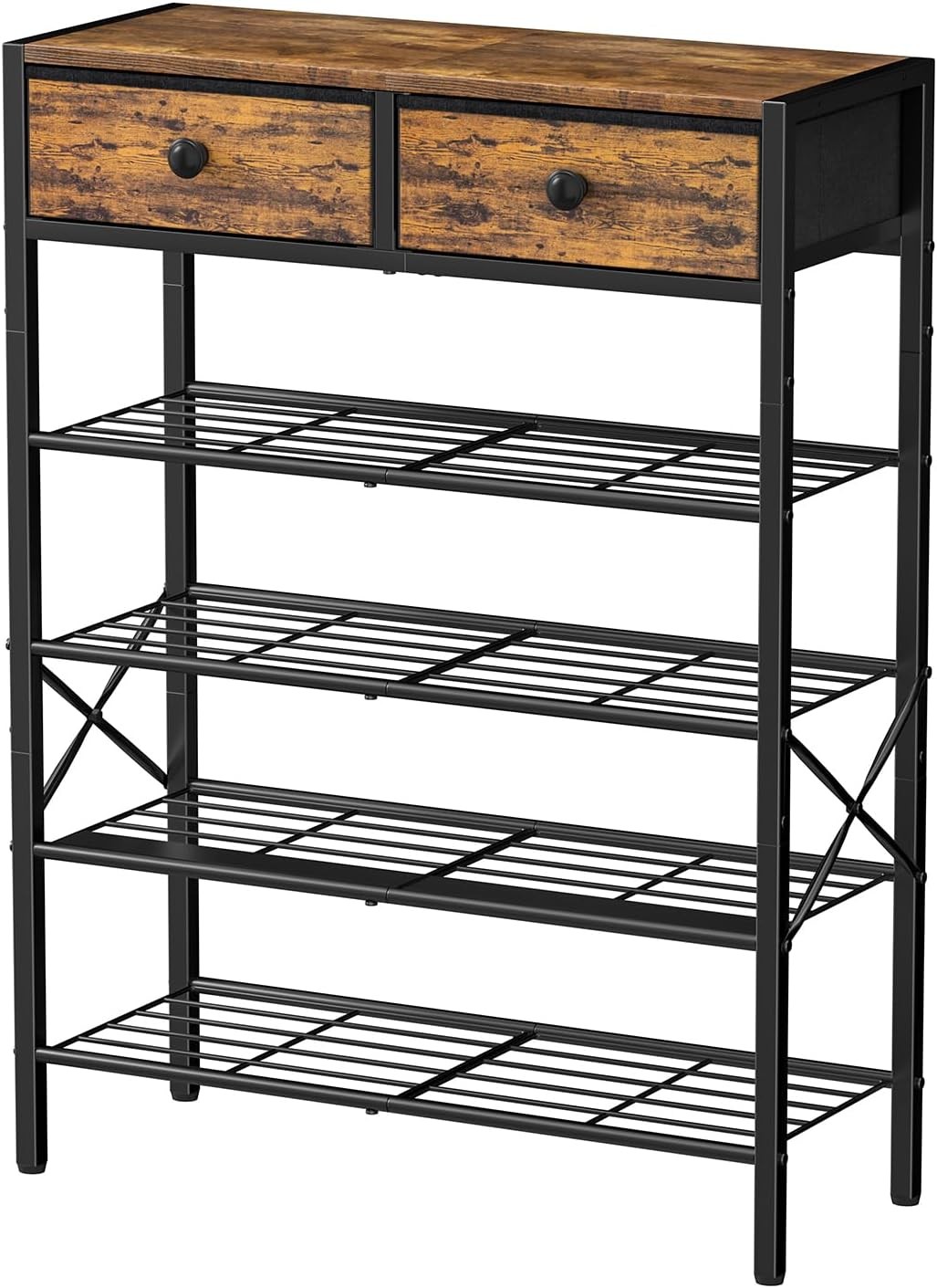 5-Tier Metal Shoe Rack with 2 Non-Woven Drawers for Entryway Storage