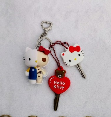 Hello Kitty Half Skeleton Keychain Clip & 2 Key Covers Set + Tiny Chum Red Heart