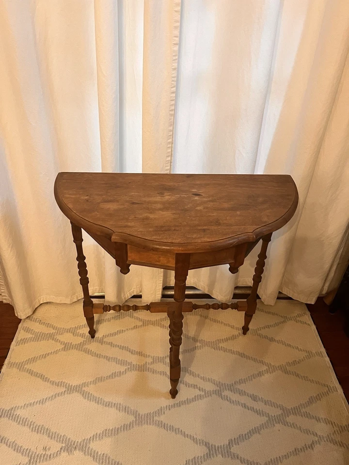 Mesa consola antigua rara Demilune Half Moon con compartimento oculto para fumar Foto 3 de 4