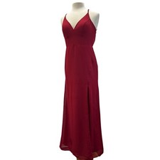 Azazie Maxi Dress Womens A4 Red Excellent V-Neck Open Back Chiffon Formal Gown