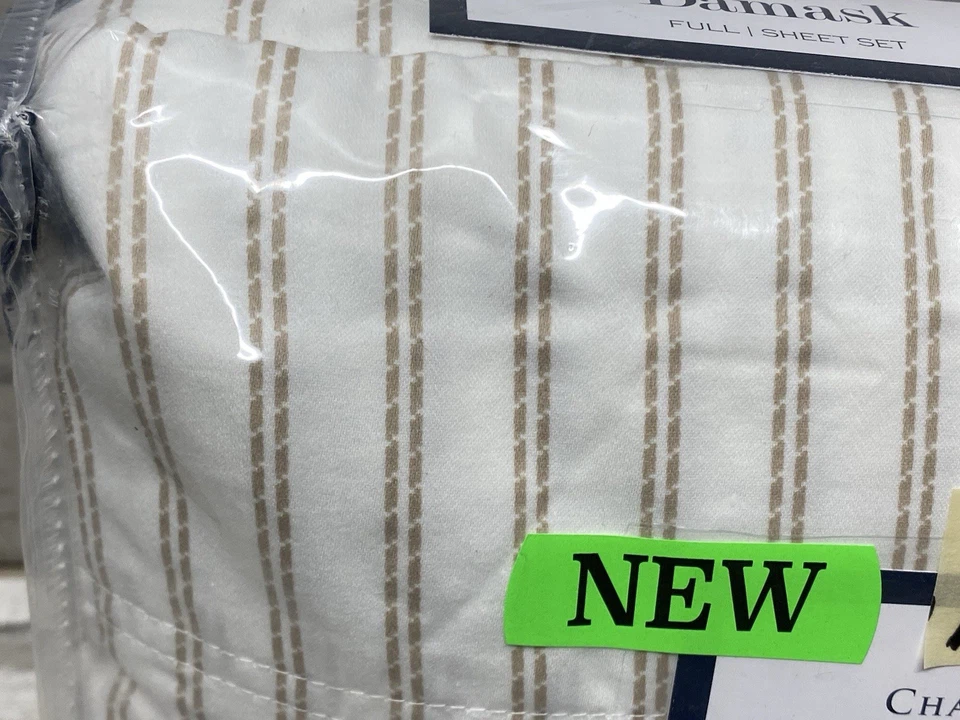Juego completo de sábanas Charter Club Damask Designs rayas blancas/tostadas nuevo Foto 4 de 4