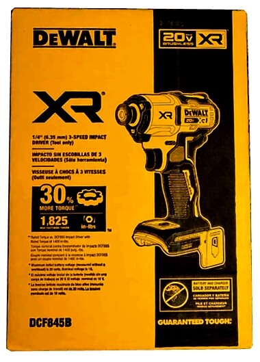DEWALT DCF845B 20V MAX XR Cordless Drill Impact Driver 1/4" 3-Speed Tool Only