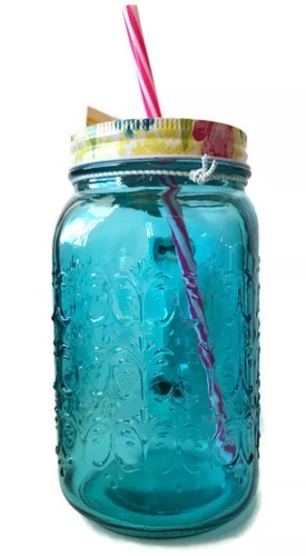 Tarro de albañil The Pioneer Woman Sunny Days 32 oz con tapa de mango y color verde azulado pajita - Imagen 6 de 12