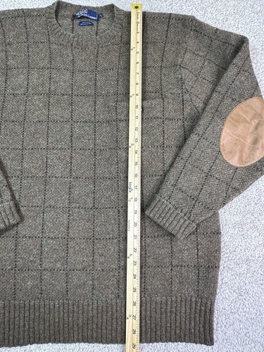 Vintage Polo Ralph Lauren Men’s XL Wool Knit Plaid Sweater Leather Elbow Patches - Picture 8 of 9