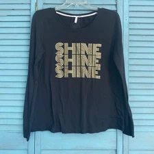 Live Well Active T-Shirt ~ Sz M ~ Long Sleeve ~ Black & Gold