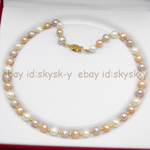 Beautiful 7-10mm Akoya Multicolor Natural Freshwater Pearl Necklace 14-36 inch - Picture 2 of 16