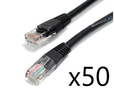 50 Pack Lot - 5ft CAT5e Ethernet Network LAN Router Patch Cable Cord Wire Black