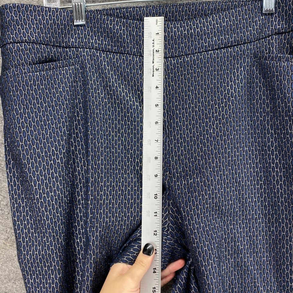 Pantalones de vestir Chico's para mujer 16 azules geométricos tiro alto frente plano forrados Foto 4 de 4