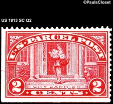 US 1913 SC Q2 PARCEL POST CITY CARRIER 2¢ CARMINE ROSE MNH OG P12 FINE/VERY FINE
