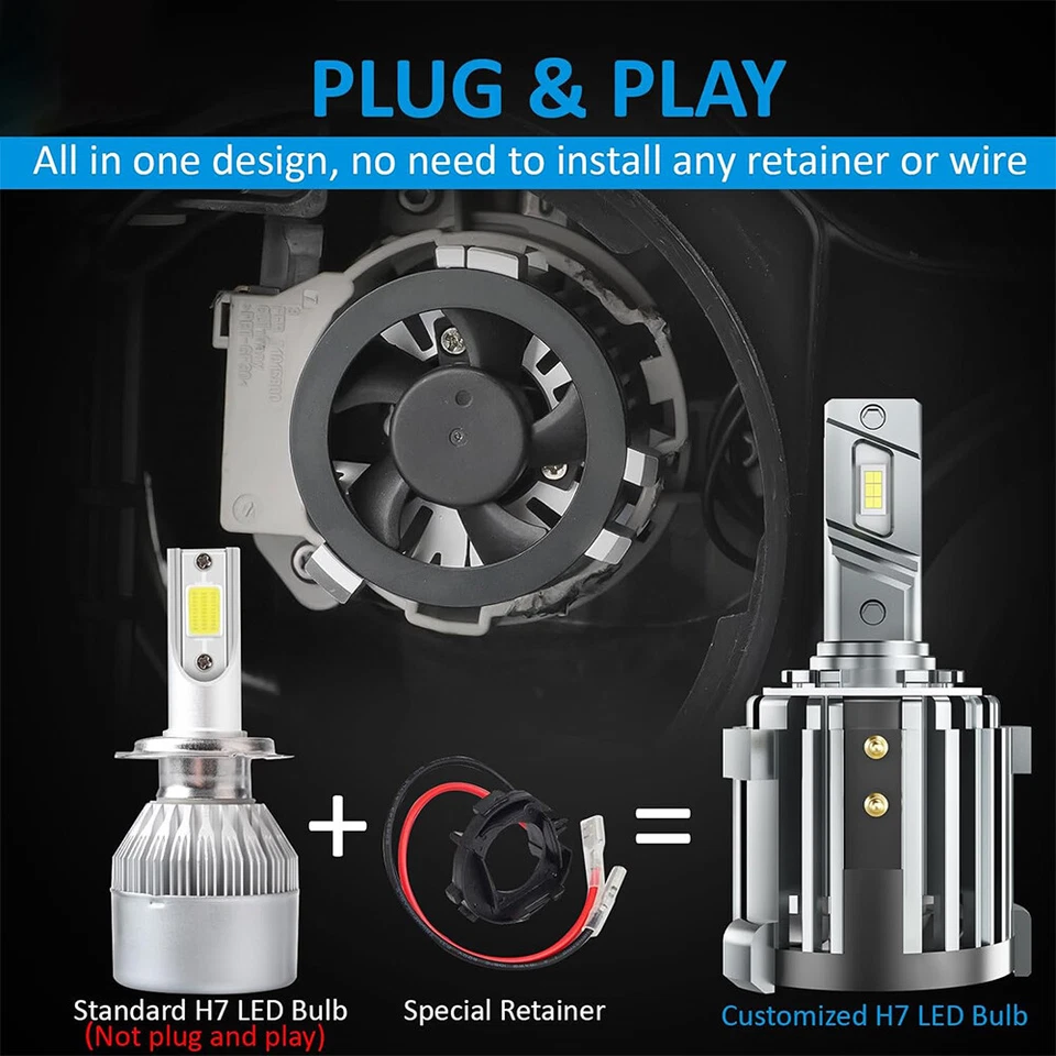 2PCS H7 LED Headlight Bulbs Low Beam for VW Passat 2012-2019 Cool White - Image 4 of 4