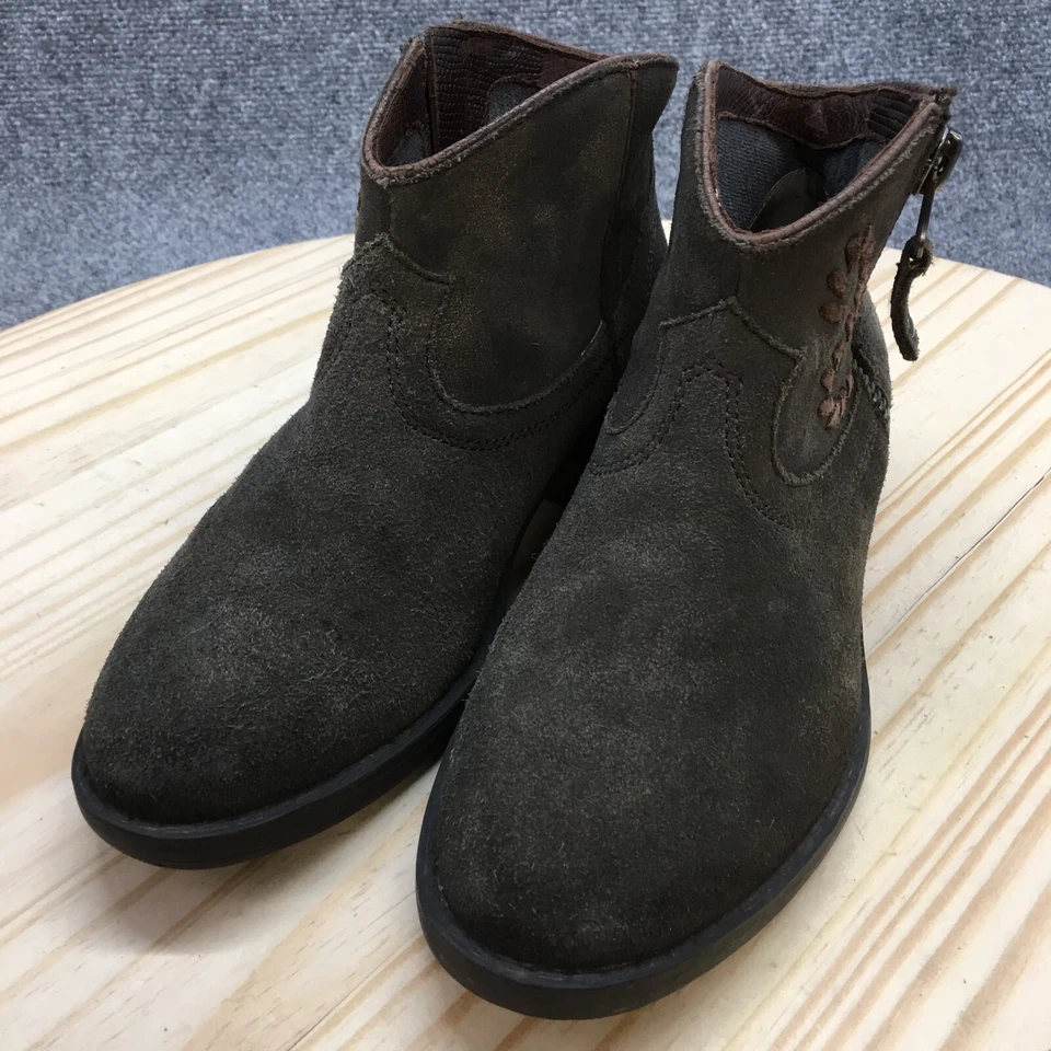 OTBT ботинки женщин 7 M трек ботинок серый кожаный кубинский каблуки стороны молнии - Изображение 3 из 4