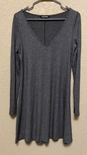 Express Women’s Jersey A Line Dress V Neck Long Sleeve Pullover Gray Capsule