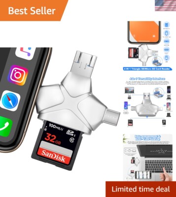 Slim Zinc-Alloy SD/Micro SD Card Reader, Plug & Play with Multiple Devices