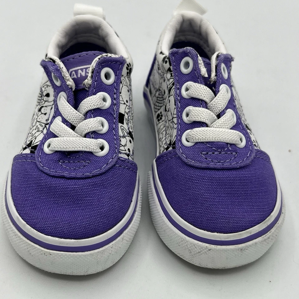 Vans Classic Slip On Color Me Baby Girls Sz 3 Purple Dogs Cats Shoes Sneakers - Image 2 of 4