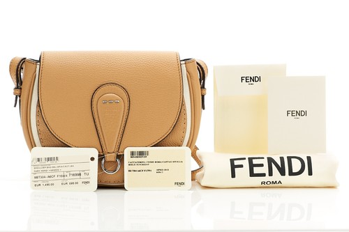 Fendi - Selleria Saddle Bag - Brown Camel Grained Leather Round Crossbody - Picture 6 of 7