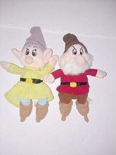 Disney Store Snow White  The 7 Dwarfs "Dopey"  "Grumpy" 8" Bean Bag Plush Toys