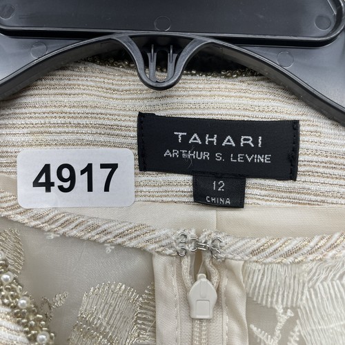 Tahari Arthur S. Levin Dress Size 12 Ivory Gold Floral Sheer Jacket 2 Piece Set - Picture 6 of 24