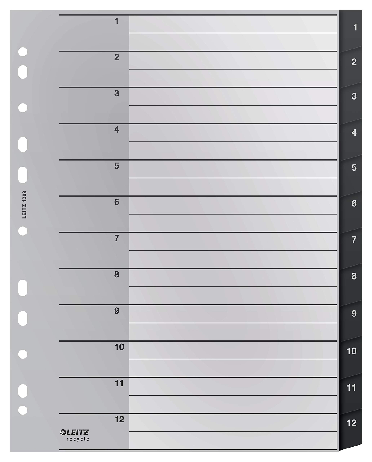 Leitz Index Folder Divider, 1-12 Numerical Tabs, A4, Extra Wide, 90% Recycled Pl