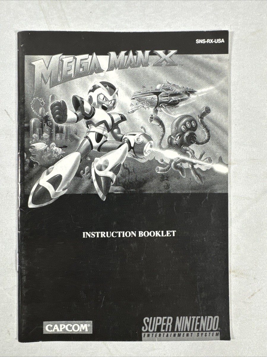 Mega Man X (Super Nintendo SNES, 1994) Black & White MANUAL Only