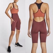Secndnture biker yoga suit open back colorblock women size XS Racerback burgundy