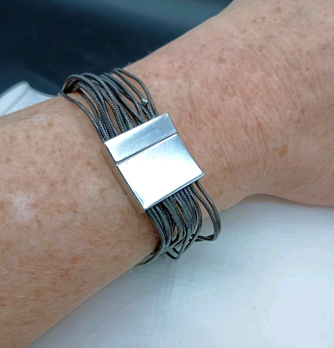 Bracelet Hematite Geometric Gunmetal MultiStrand Snake Chain Magnetic 8" Unisex - Picture 8 of 12