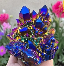 1pc Titanium Aura Rainbow Quartz Crystal Multicolor Cluster Healing Home Decor