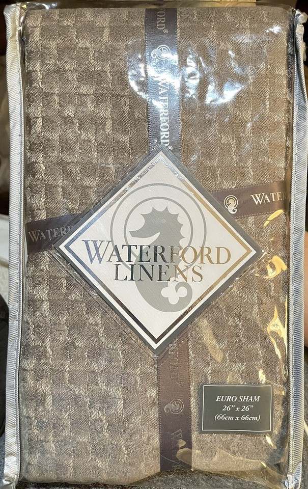 Waterford Bed Linens Euro European Pillow Sham “Carran” 26x26 Taupe NEW