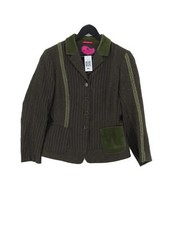 Etro Women's Blazer Uk 16 Green Striped Other With Viscose Overcoat