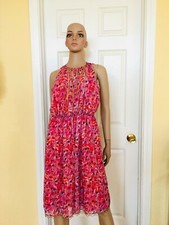 TAHARI colorful dress size 4 gold chains 