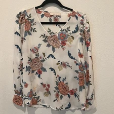 Loft Women’s Floral Blouse Petite M Office Casual Modest Work School Peasant