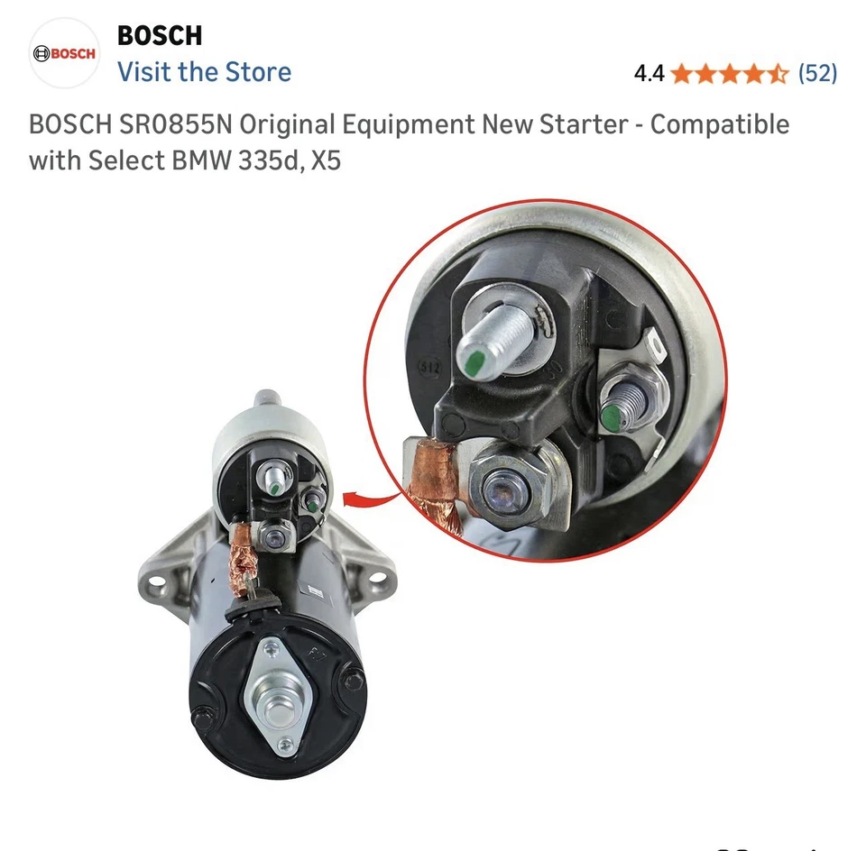 Bosch SR0855N Bosch Premium 100% Remanufactured Starter For 09-13 BMW 335d X5 - Image 4 of 4