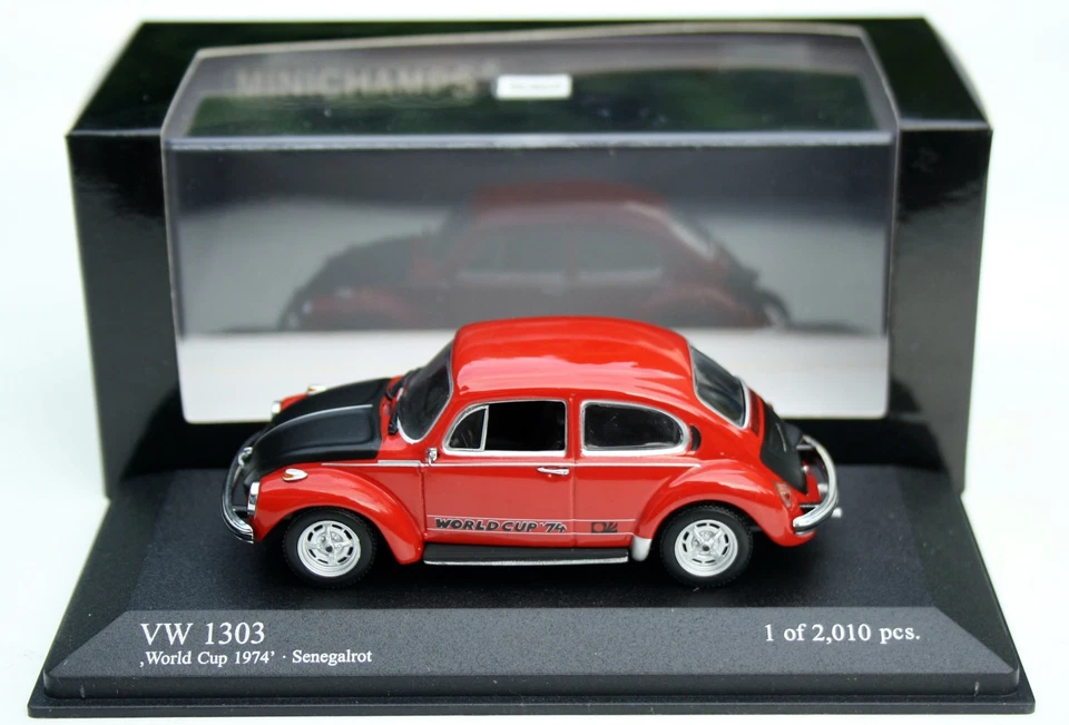 VW Maggiolino 1303 Sondermodell " World Cup 1974 ", Rosso Senegal, MINICHAMPS Im - Immagine 3 di 4