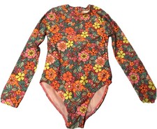 Girls Size 4/5 70s Vintage Style Long Sleeve Zip Up Bathing Suit 1 Piece clean
