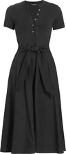 New, Veronica Beard Kyri Mixed Media Midi Dress in Black Size L #MD999