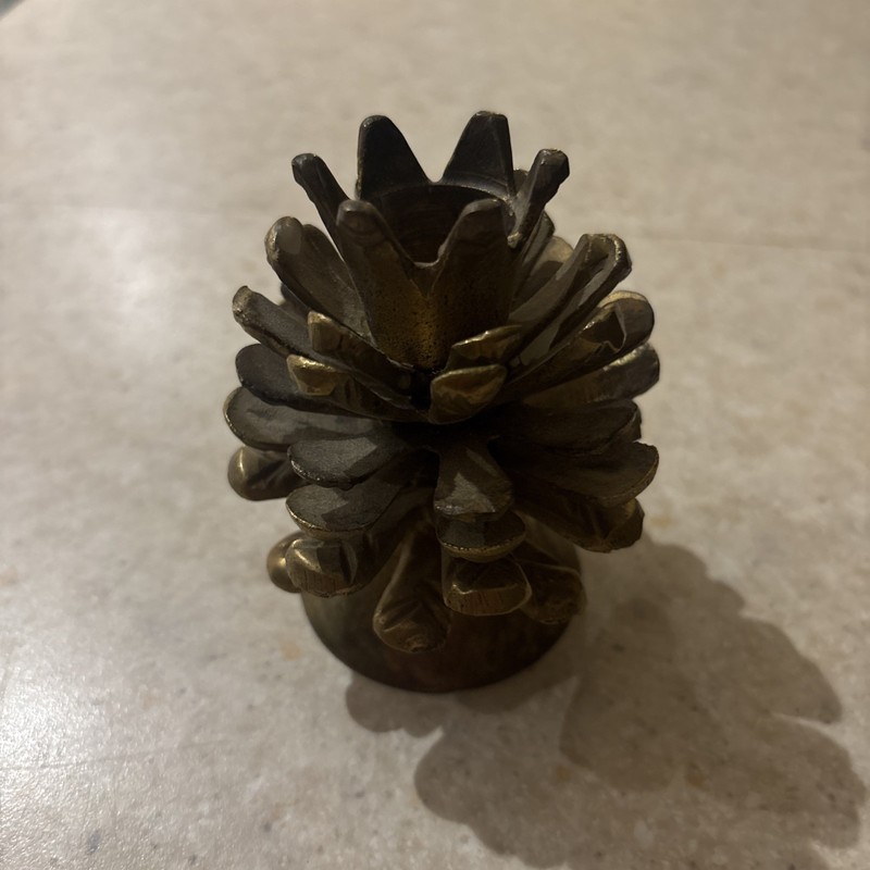 Vintage Brass Pine Cone Candle Holder Rustic Decor Heavy