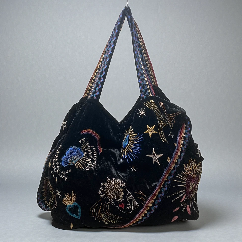 Bolso de Mano Johnny Was Victoria Terciopelo Vintage Negro Bolso Cartera Galaxy Celestial Foto 2 de 4