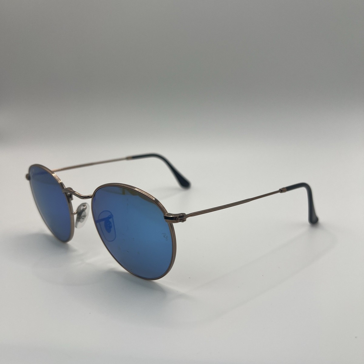 RAY BAN RB3447 ROUND GOLD METAL with AQUA BLUE GREEN MIRROR 