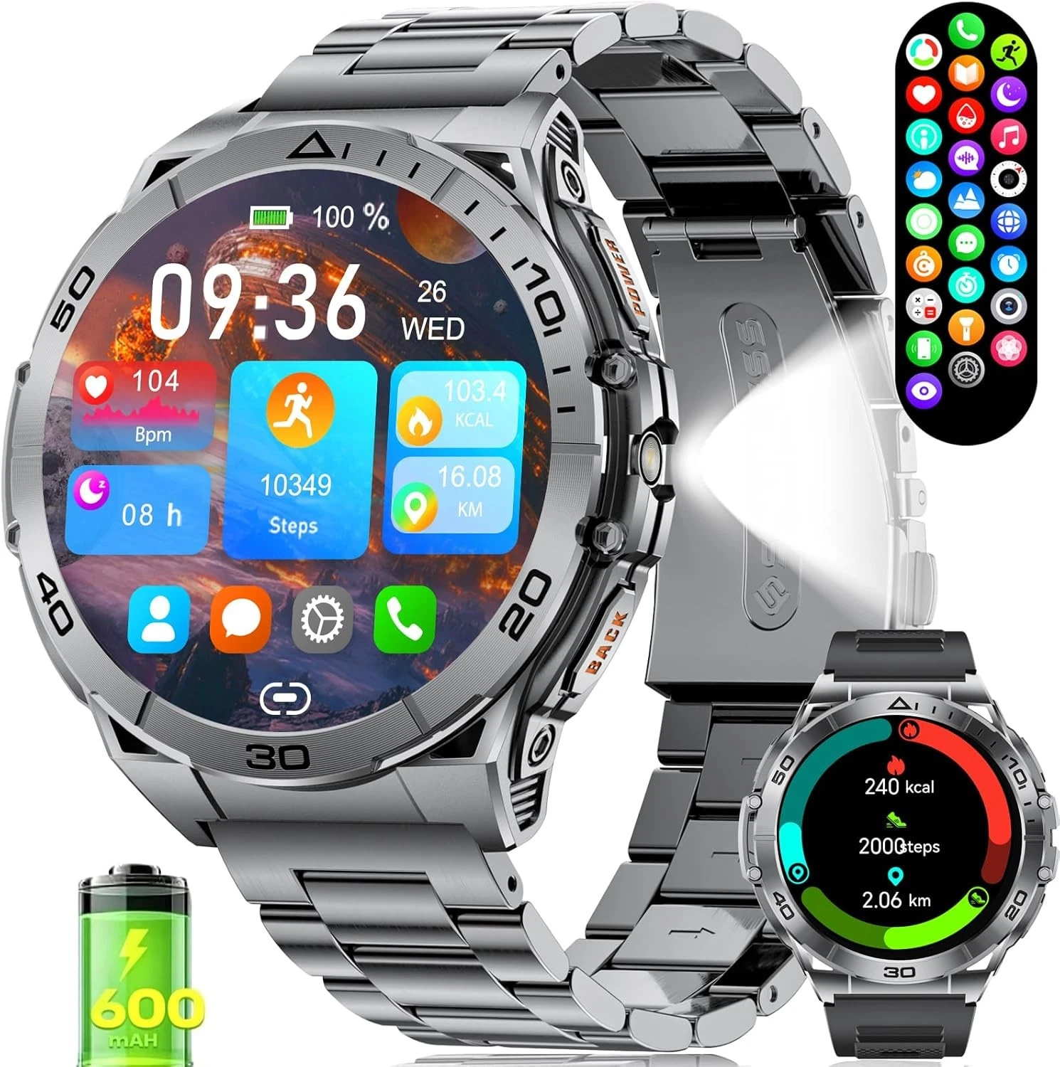 Smart Watch Men Men with Phone Function Wristwatch for iOS Android Outdoor