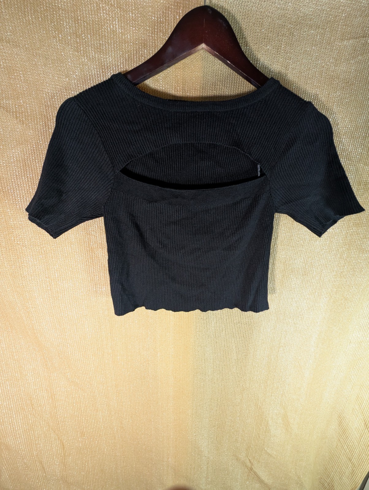 Luna Ivy Women's Black Short Sleeve Ribbed Crop Top M/L Open Chest EUC Gothic