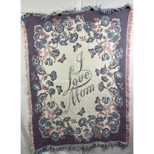 Crown Crafts I Love Mom Tapestry Blanket Wall Hanging Flowers Cotton 43 X 57