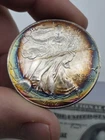 2002 AMERICAN EAGLE ☆ 1168 .999 FINE SILVER Rainbow Dual Sided TONING