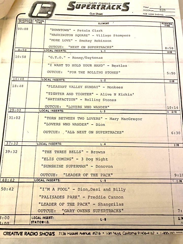 #020 LAUGH-IN'S GARY OWENS HOSTS 3 HR SUPERTRACKS 50's-70's; FEATURES/INTERVIEWS - Image 2 of 3