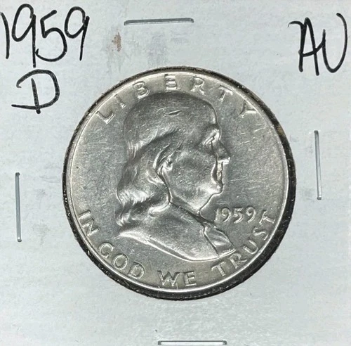 1959-D FRANKLIN SILVER HALF DOLLAR ~ AU ~ NICE COIN ~ 90% SILVER