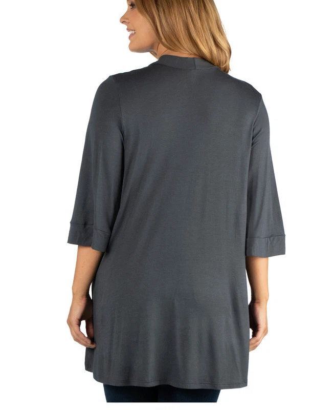 Cárdigan talla grande 24seven Comfort Apparel para mujer con manga delantera abierta al codo Foto 2 de 2