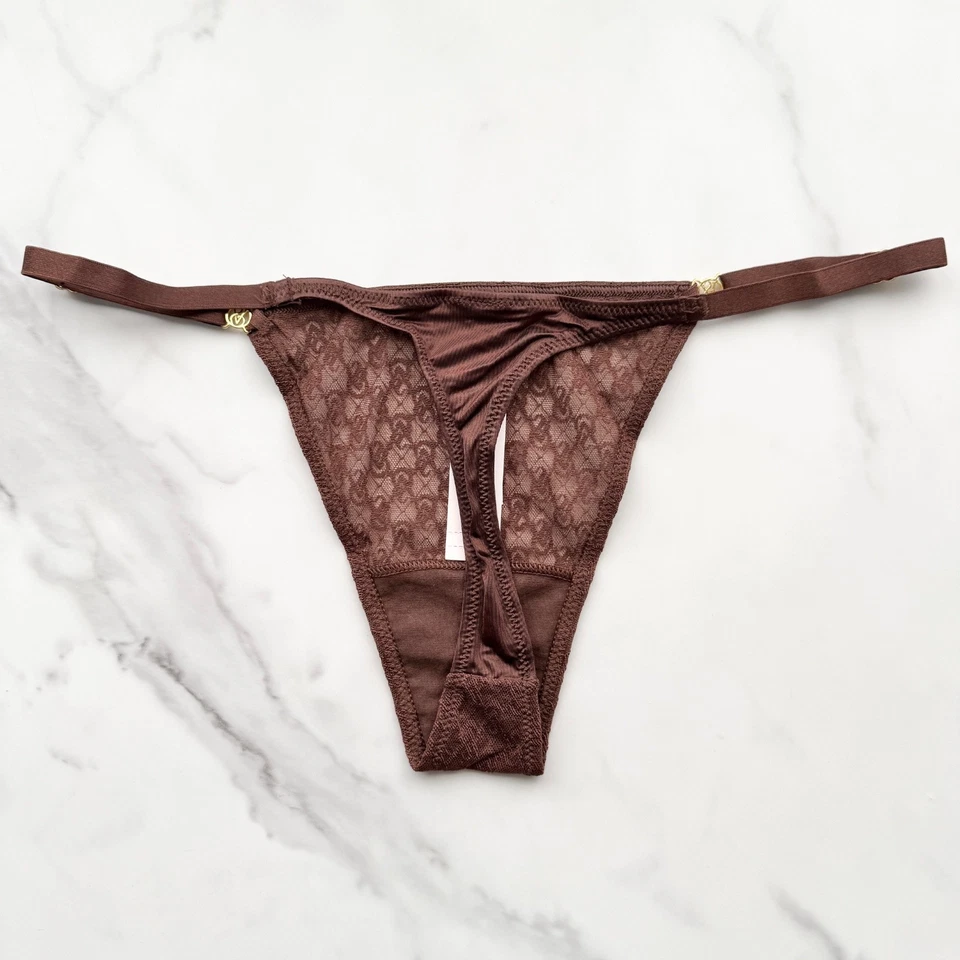 Victoria's Secret Muy Sexy Icono Encaje Ajustable Tanga Panty Ganache Talla L/XL Foto 3 de 4